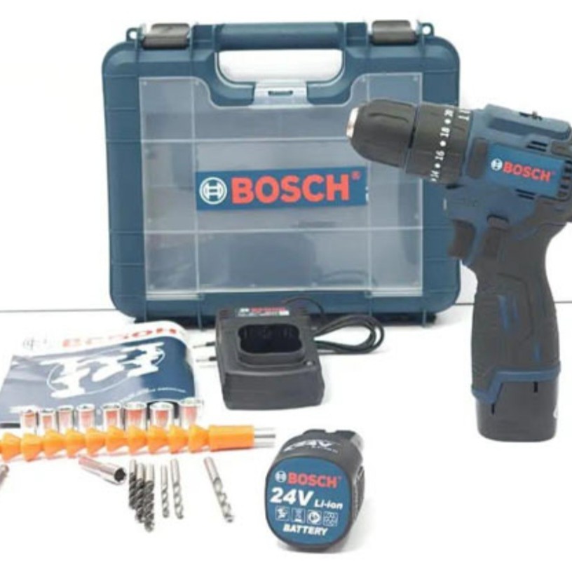 دریل شارژی 24ولت براشلس طرح بوش با کیف و وسایل و باتری اضافه