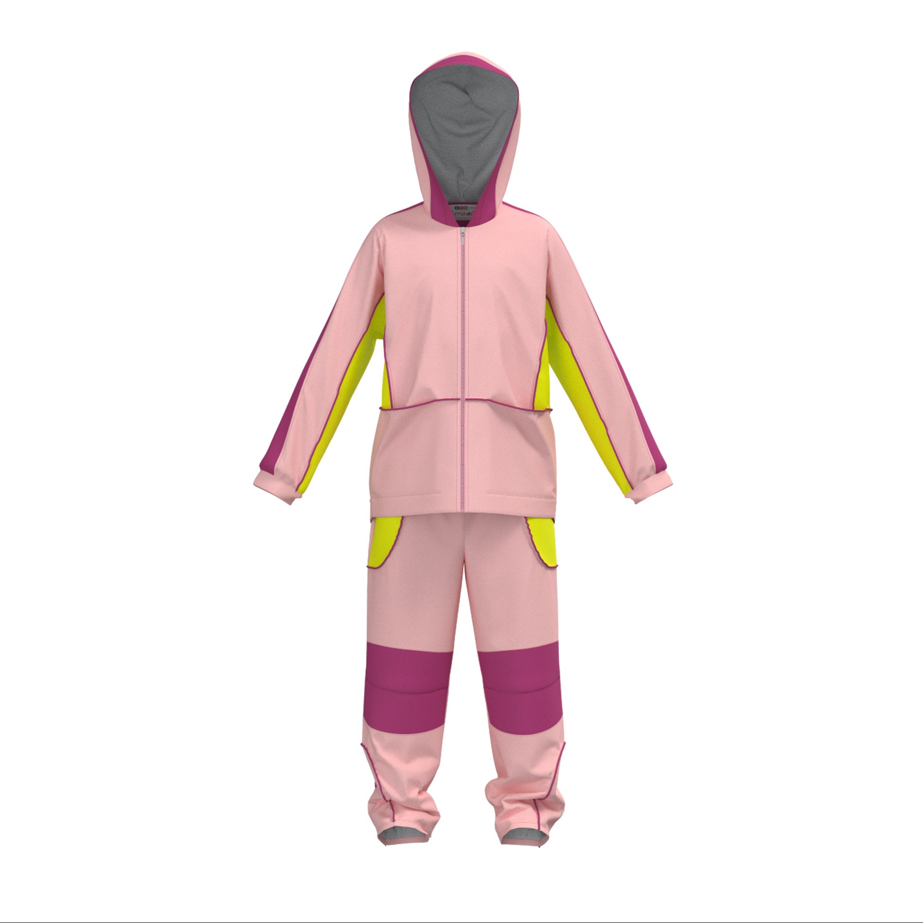 ست سوییشرت و شلوار مشترک دخترانه و پسرانه M 407 برشاد صورتی-زرد 110