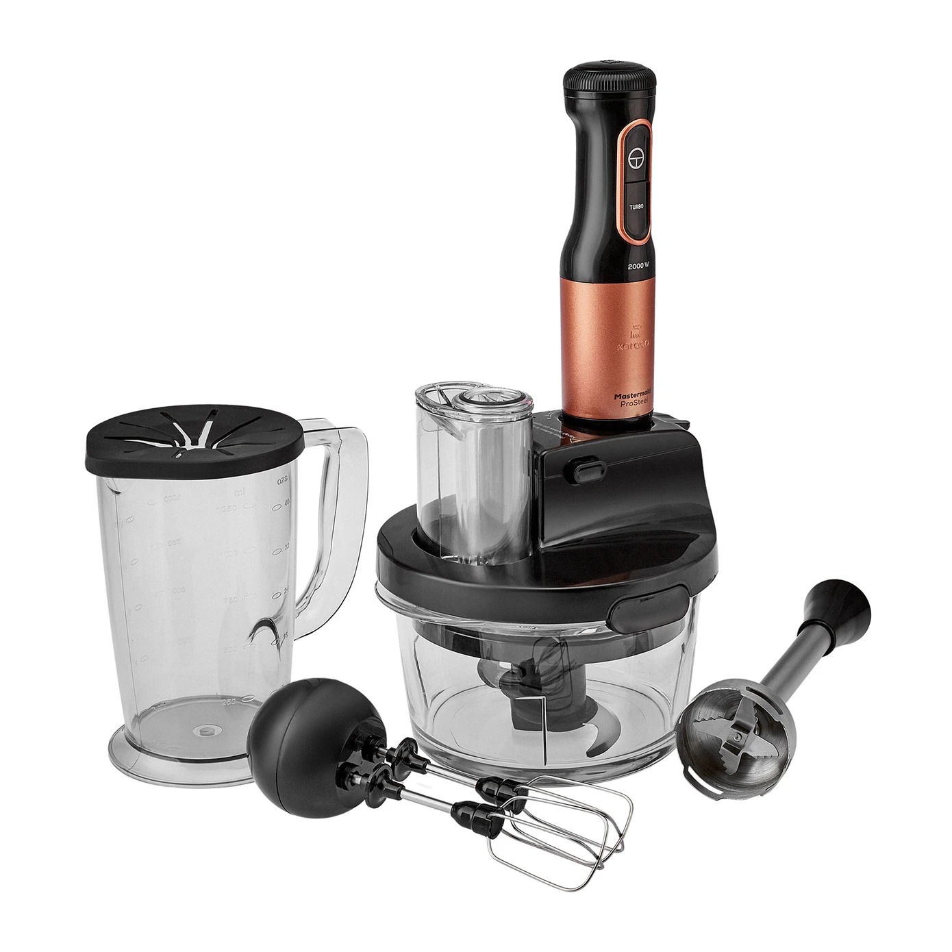 غذاساز کاراجا Karaca مدل Mastermaid Prosteel مسیKaraca Mastermaid Prosteel Cam Mutfak Robotu Uzun Blender 2500 W Black Copper