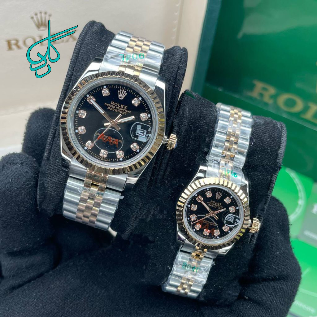 خرید ست ساعت زنانه و مردانه رولکس دی جاست موتور ژاپن کیفیت عالی رنگ ثابت کد 2116671 - ردگل