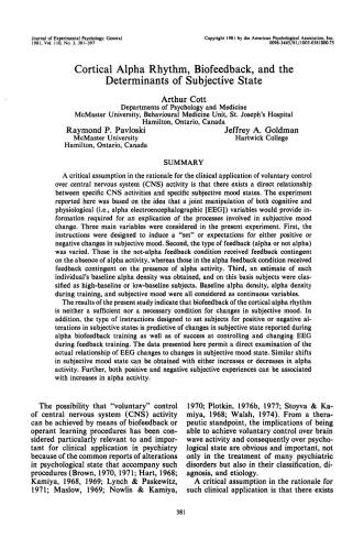 خرید و دانلود نسخه کامل کتاب Cortical Alpha Rhythm, Biofeedback, and the Determinants of Subjective State