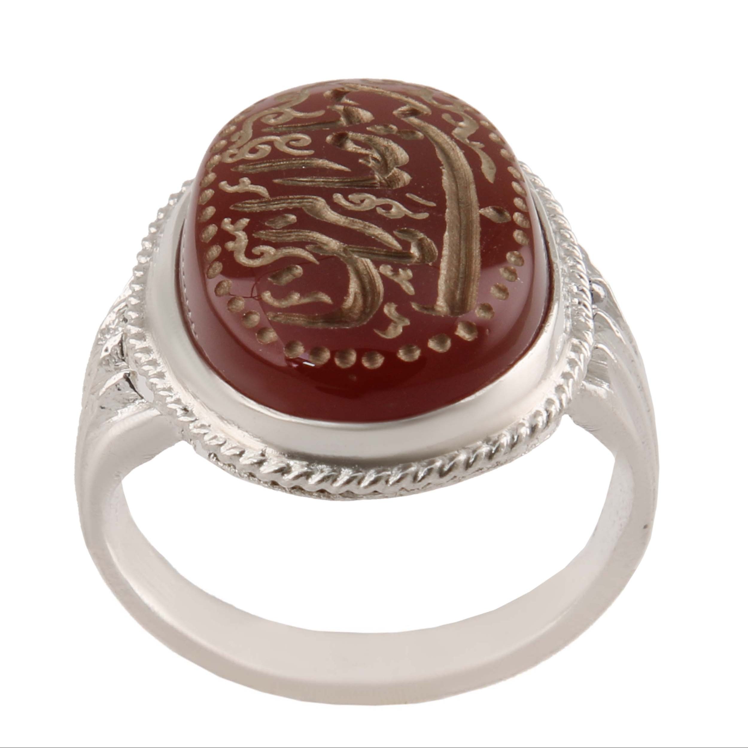 انگشتر نقره مردانه بازرگانی میلادی مدل سنگ عقیق خطاطی یا صاحب الزمان کدAM3016