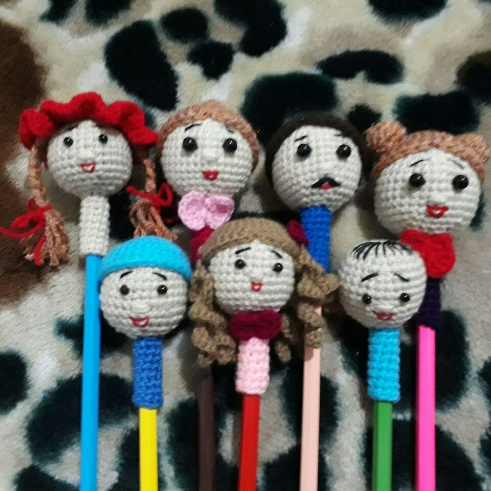 عروسک انگشتی و سرمدادی بافتنی قلاب بافی(5عددی) دستبافت