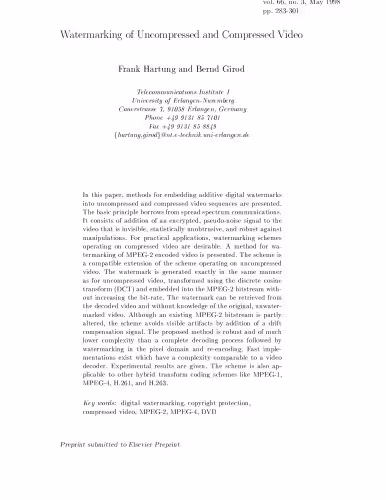 خرید و دانلود نسخه کامل کتاب Hartung Girod - Watermarking of Uncompressed and Compressed Video