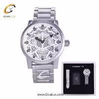 پک کادویی ساعت مچی مردانه بند استیل نقره ای مونته با بند اضافه چرمی طوسی M751340 GRAYW