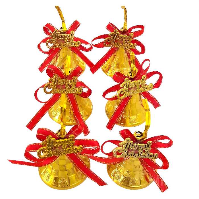 آویز تزیینی طرح کریسمسی مدل زنگوله مجموعه 6 عددی