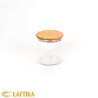 ظرف ادویه شیشه ای با درب چوبی تیریتی قطر 8 ارتفاع 12 مدل G 5007