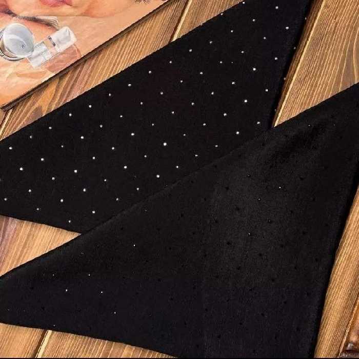 روسری نخی مشکی نگین دار با نگین نقره ای و مشکی