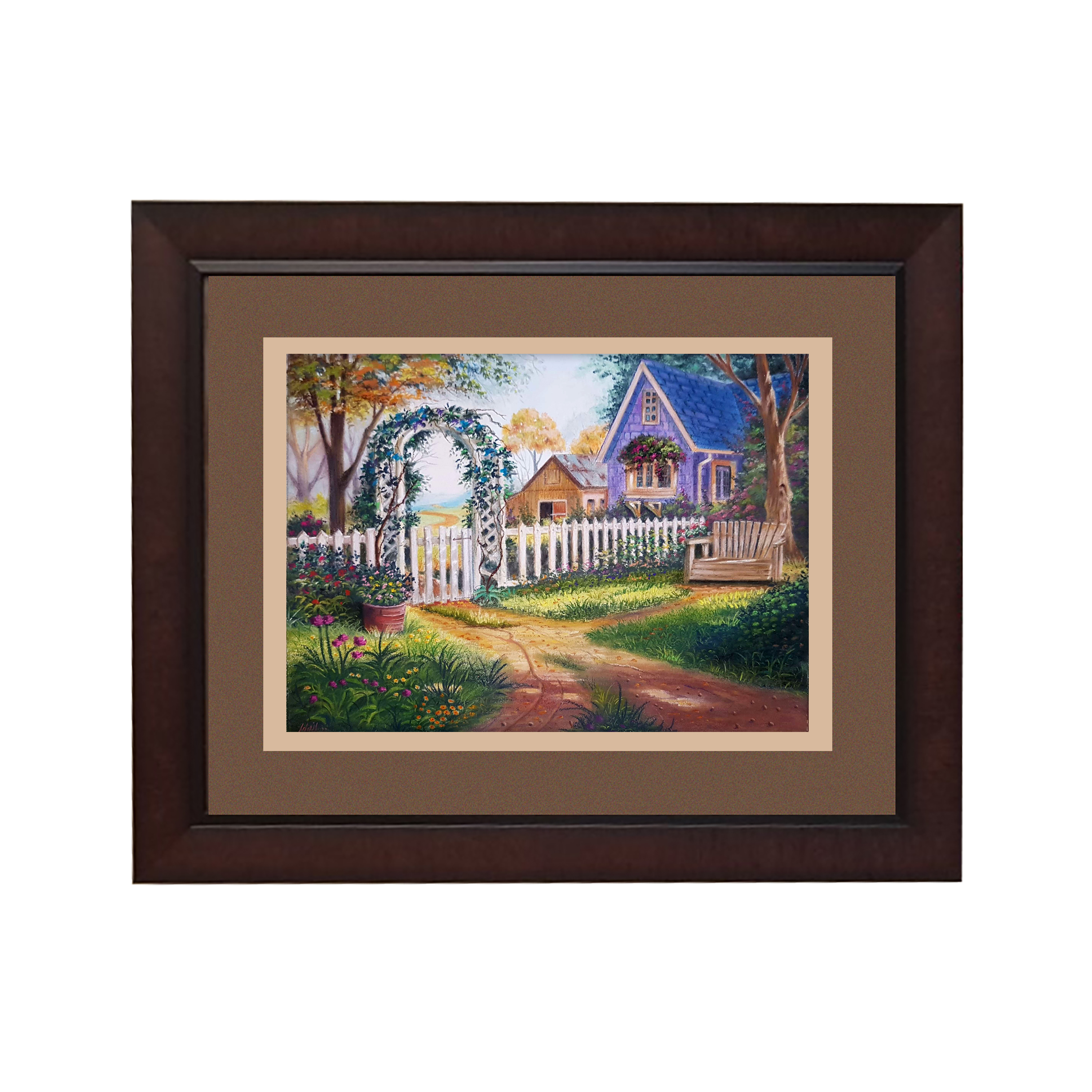 تابلو نقاشی پاستل مدل خانه باغ روستایی کد ans-13