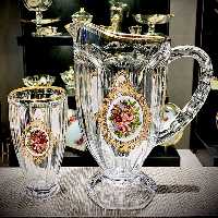 پارچ و لیوان پترا گل رز لب طلا