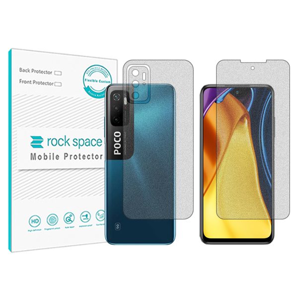 گلس صفحه نمایش و پشت گوشی شیائومی نسخه Poco M3 Pro مدل نانو هیدروژل مات برند راک اسپیس کدSS