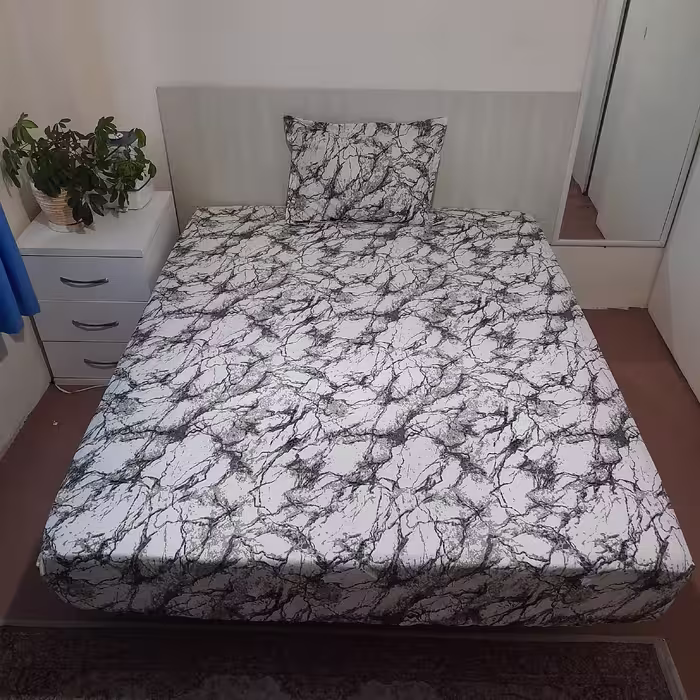 سرویس ملحفه مدل کشدار ni03087 طرح  ماربل کد 90 یک نفره دو تکه