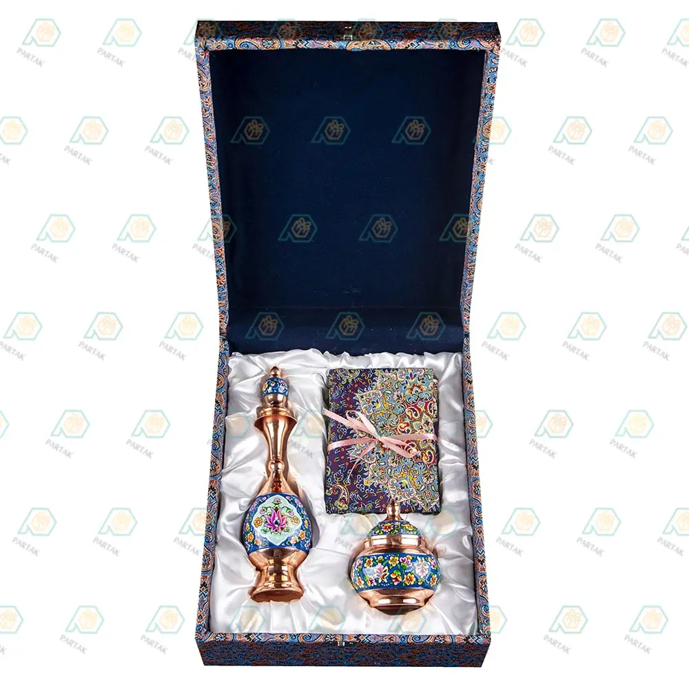 صنایع دستی قندان مس و پرداز و تنگ مس و پرداز و ترمه ابریشم