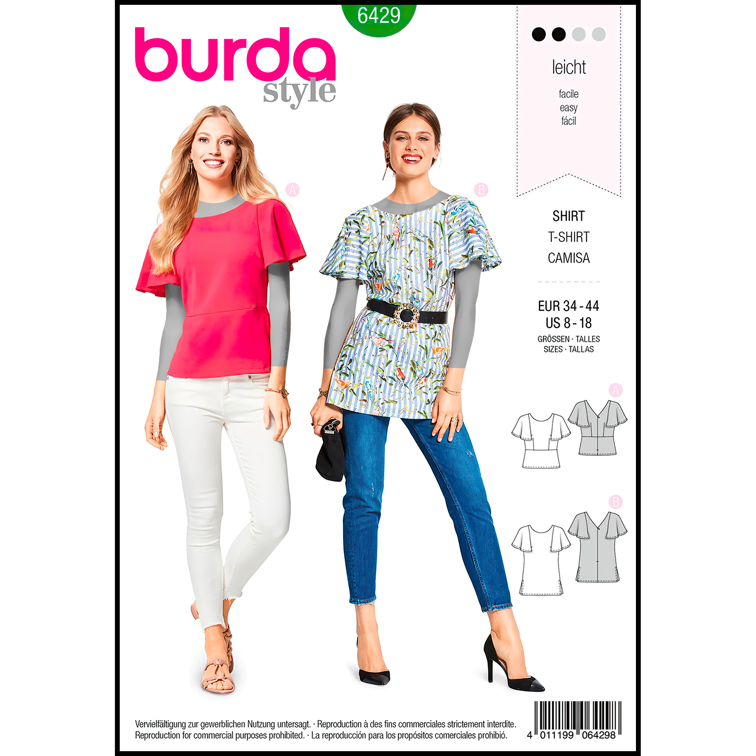 الگو خیاطی بلوز زنانه بوردا استایل کد 6429 سایز 34 تا 44 متد مولر