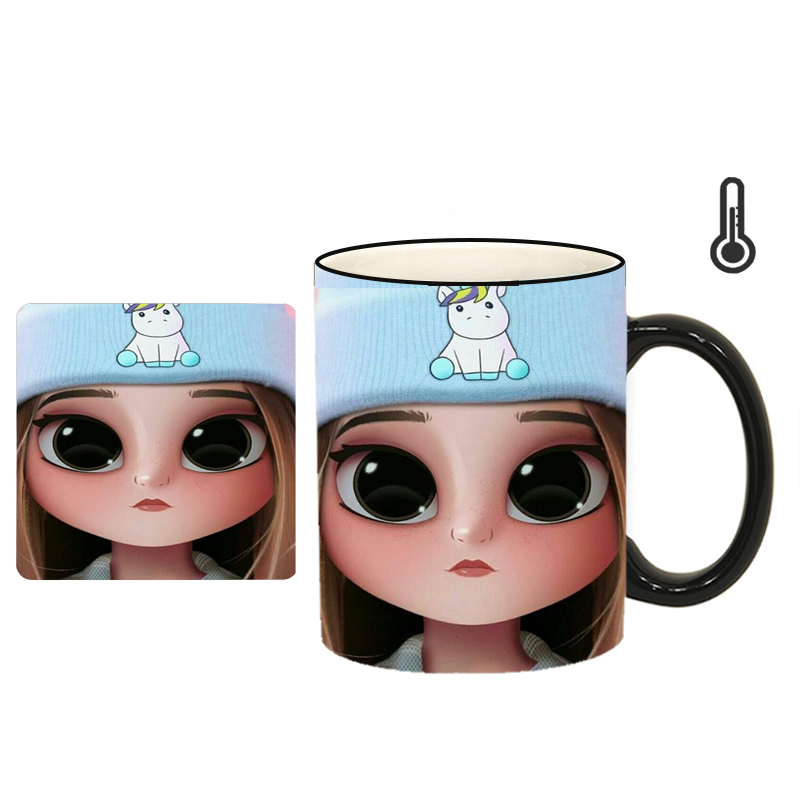 ماگ حرارتی طرح دختر رویایی کد h102 بهمراه زیرلیوانی 