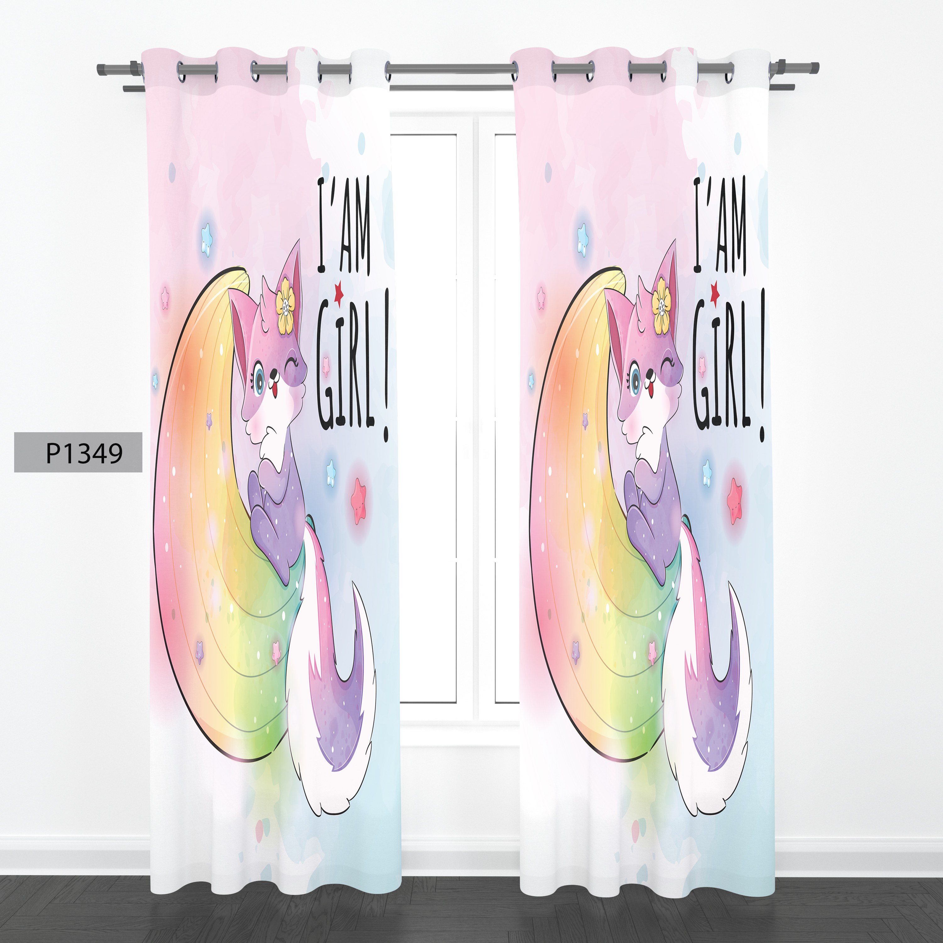 پرده هازان چاپی دوقواره دوخته شده پانچ شده هر قواره عرض 140ارتفاع 190 کد1349