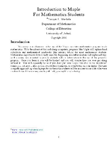 خرید و دانلود نسخه کامل کتاب Introduction to Maple For Mathematics Students