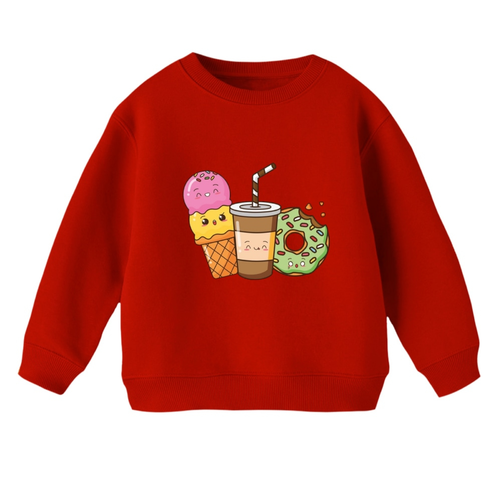 سویشرت بچگانه مدل دونات و بستنی رنگ قرمز
