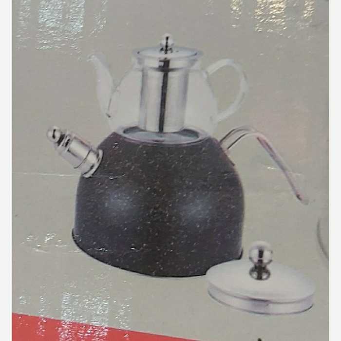 کتری قوری  سوتی استیل اصل با قوری پیرکس