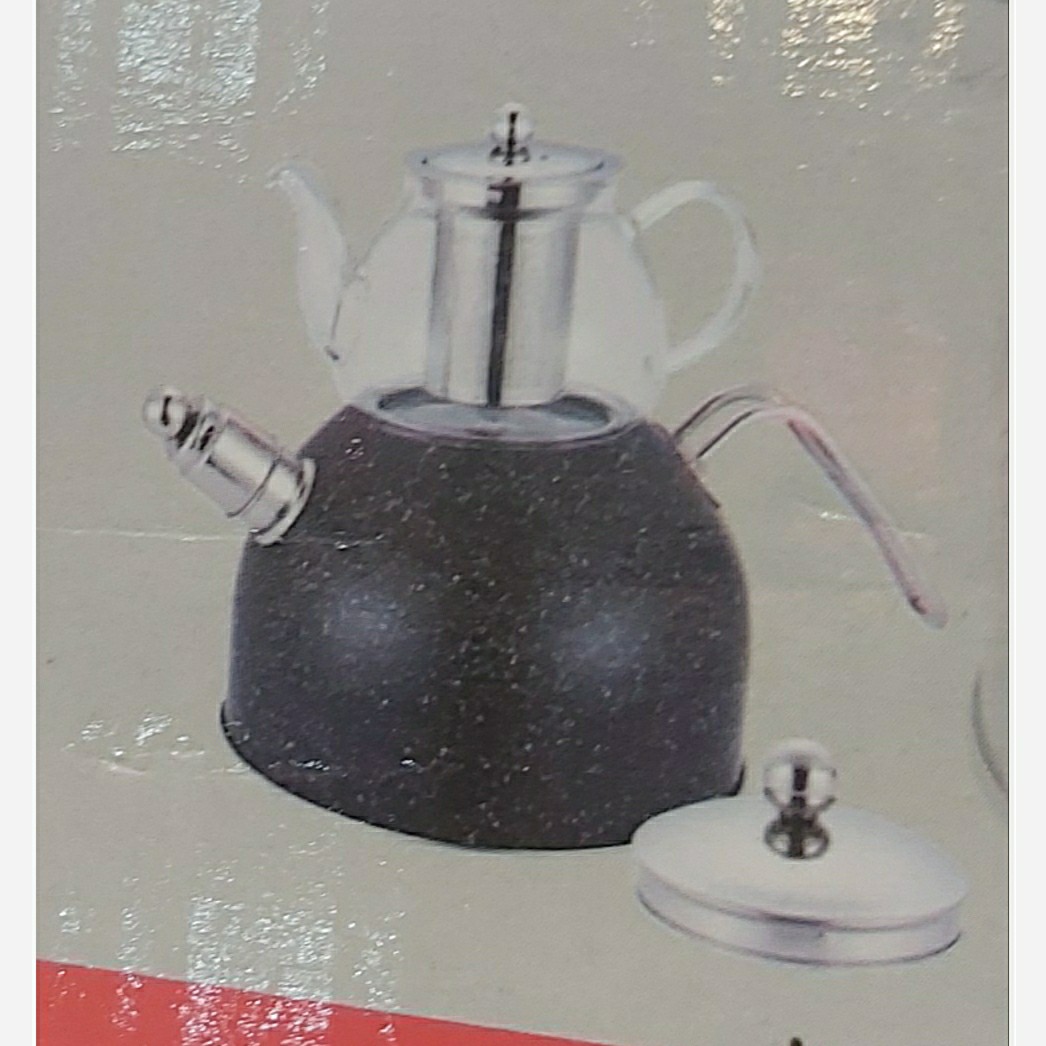 کتری قوری  سوتی استیل اصل با قوری پیرکس