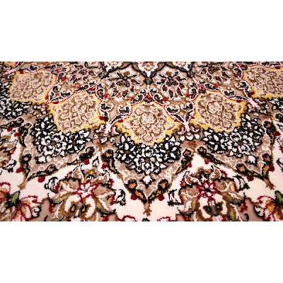 فرش ماشینی زمرد مشهد مدل CRM008 زمینه کرم