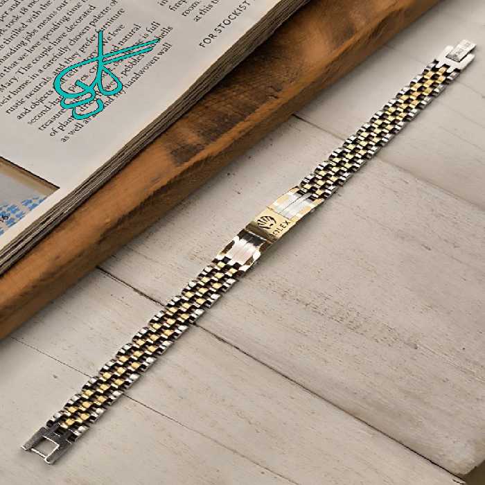 خرید دستبند فلزی پلاکدار رولکس کیفیت عالی رنگ ثابت ضد حساسیت کد 1216768 - ردگل