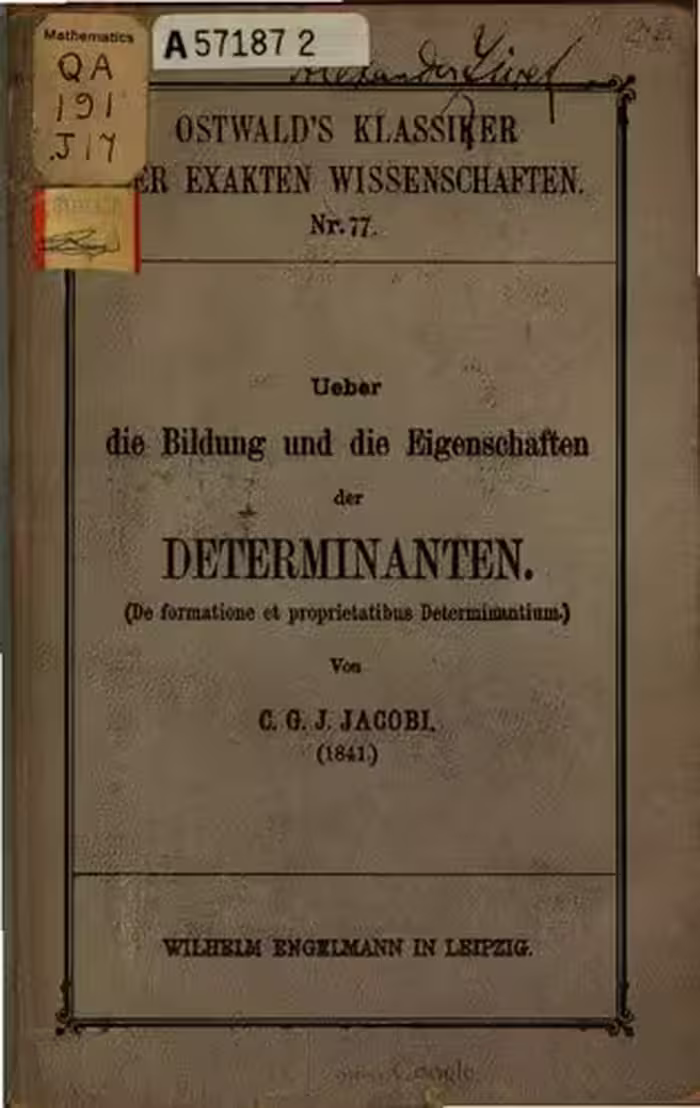 خرید و دانلود نسخه کامل کتاب Über die Bildung und die Eigenschaften der Determinanten (1841)
