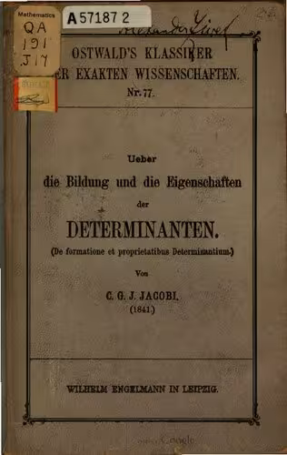 خرید و دانلود نسخه کامل کتاب Über die Bildung und die Eigenschaften der Determinanten (1841)