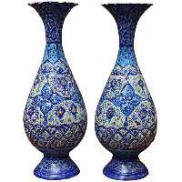 2عدد  گلدان میناکاری مسی سایز 25 سانتی متری اثر استاد قاسمی