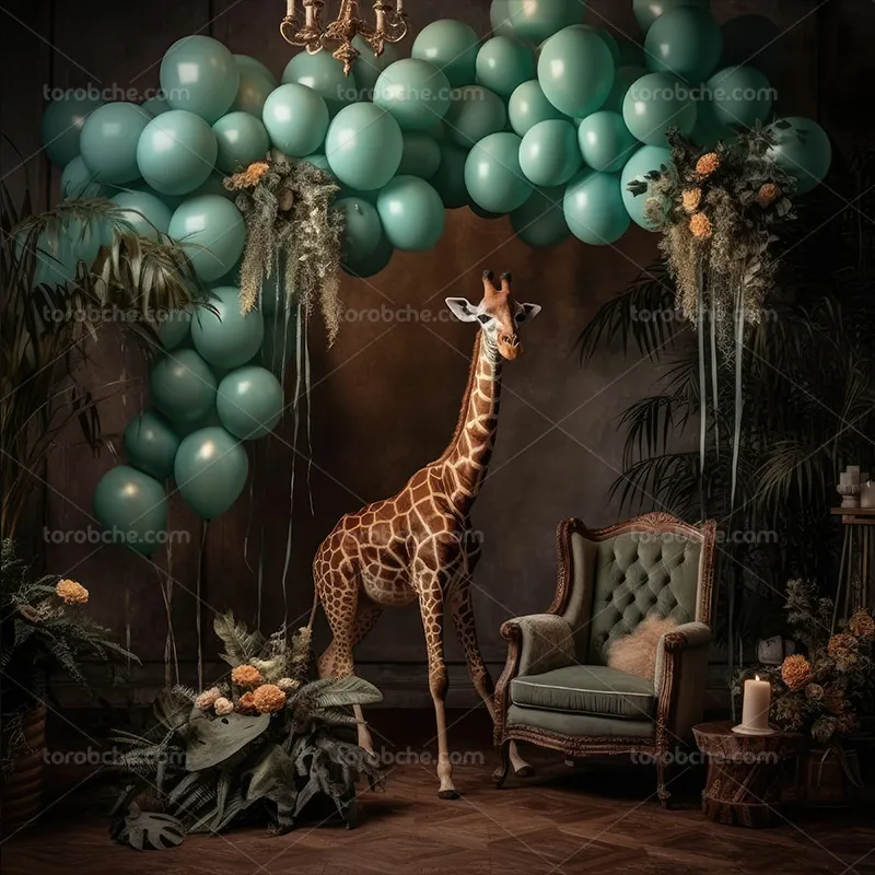 بک دارپ عکاسی کودک با زرافه و بادکنک | گرافیک با طعم تربچه