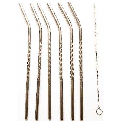 نی شربت خوری طرح پیچی بسته 6 عددی بهمراه فرچه نظافت