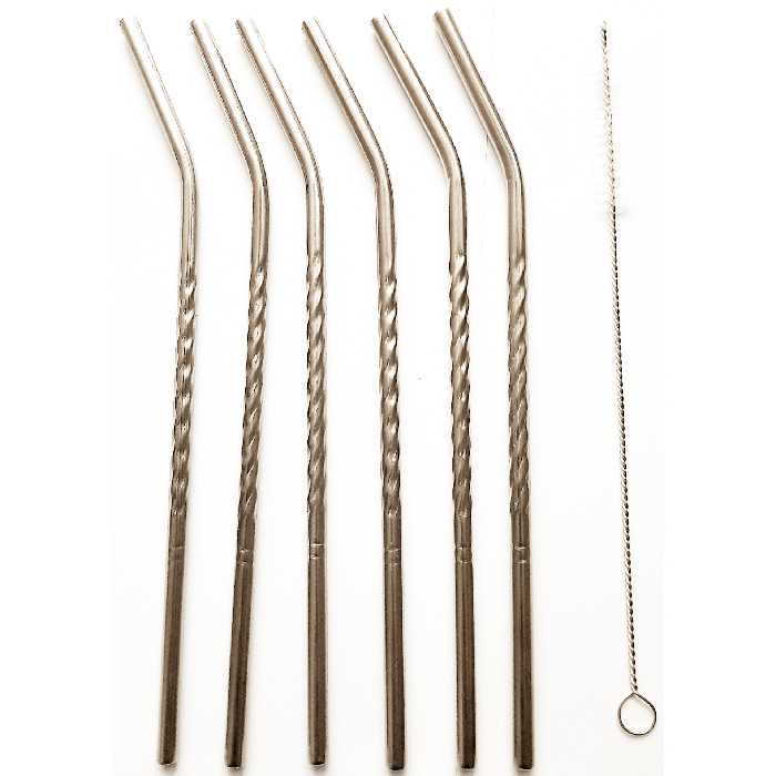 نی شربت خوری طرح پیچی بسته 6 عددی بهمراه فرچه نظافت