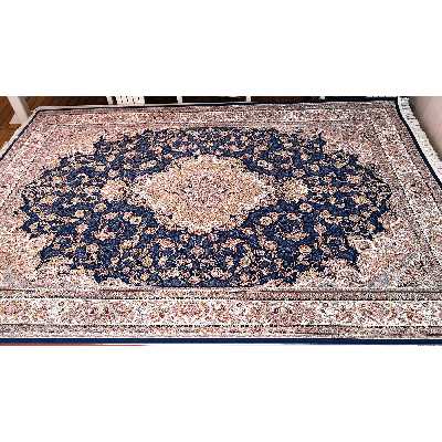 فرش ماشینی زمرد مشهد مدل 45001 زمینه آبی 