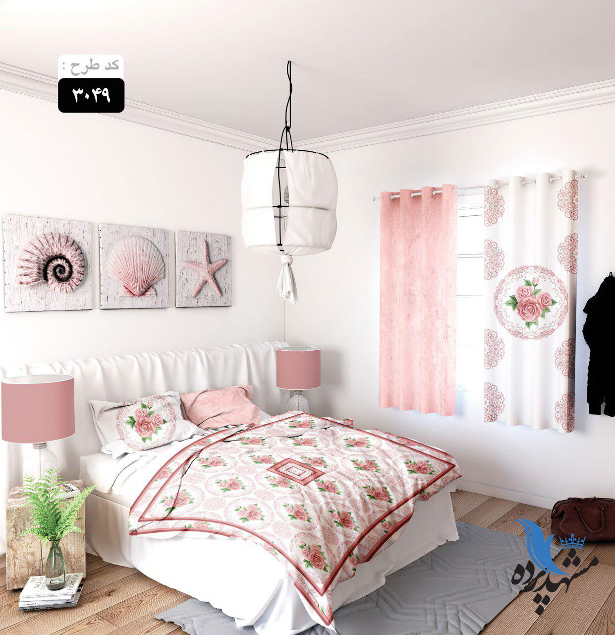 پرده پانچ اتاق خواب طرح گل رز کد 3049