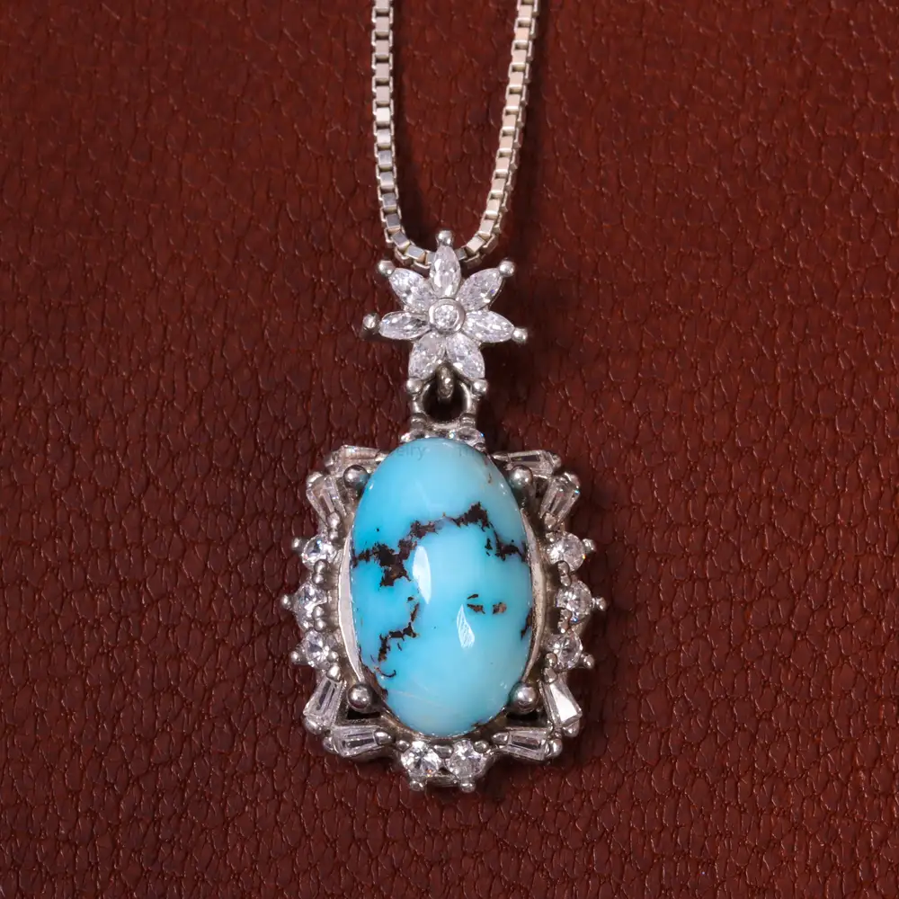 گردنبند فیروزه زنانه کد 25387 - جواهری مشاهیر