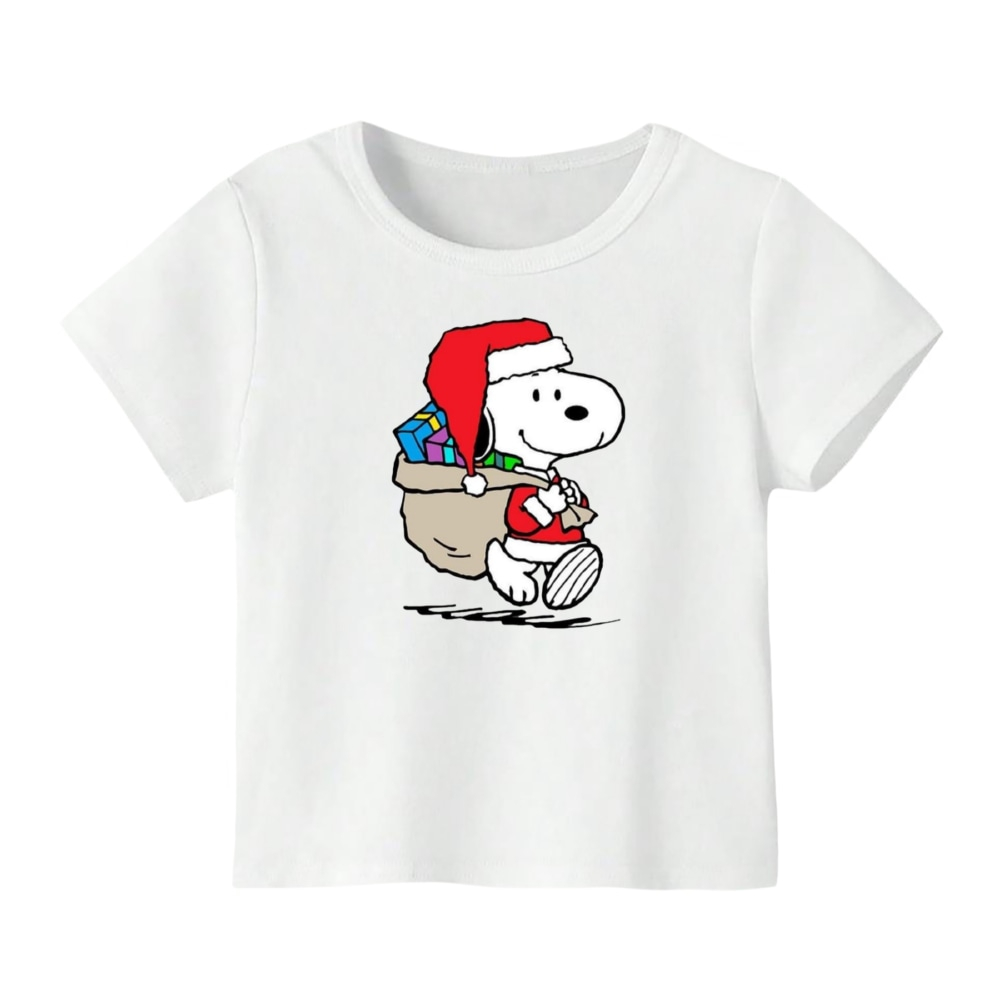 تی شرت آستین کوتاه بچگانه مدل اسنوپی کریسمس کد 2 رنگ سفید