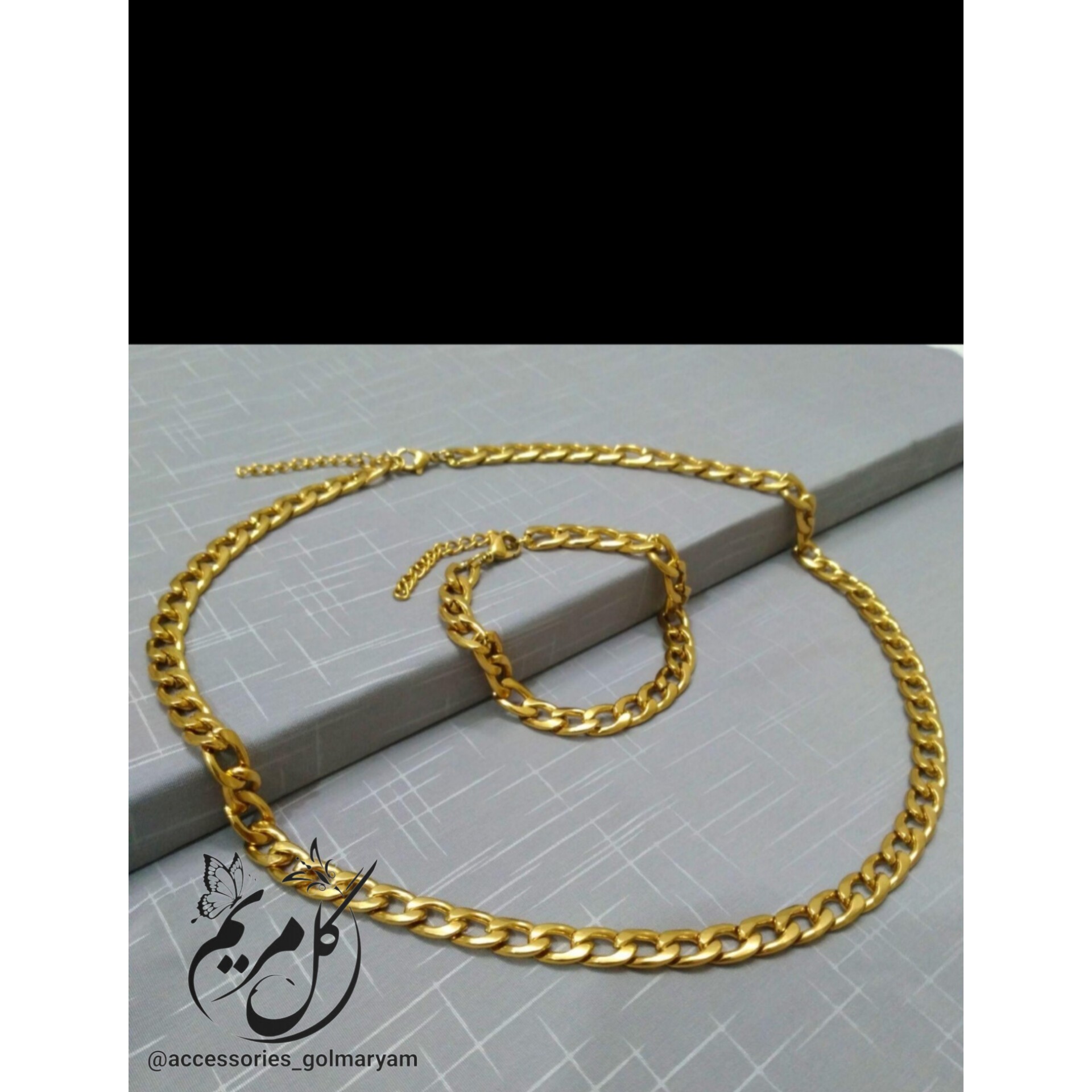 ست دستبند و گردنبند کارتیر  طلایی استیل رنگ ثابت 