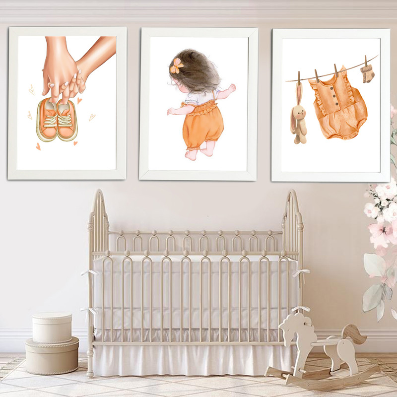 تابلو اتاق کودک مدل دختر بازیگوش مجموعه 3 عددی | دنیای قاب