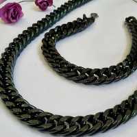 ست گردنبند و دستبند کارتیر دوبل فشرده مشکی 10میل استیل 