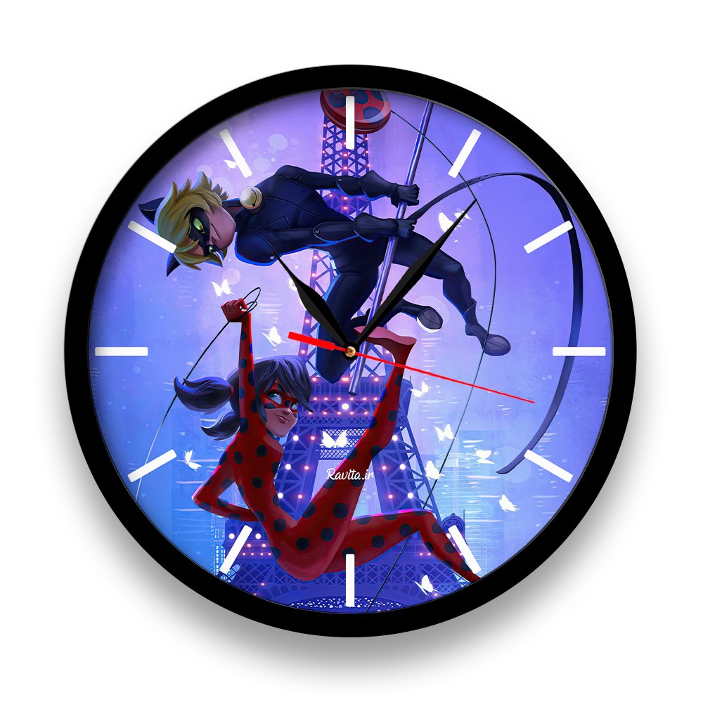 ساعت دیواری  راویتا مدل دختر کفشدوزکی کد 3409  در رنگ های مشکی و سفید 