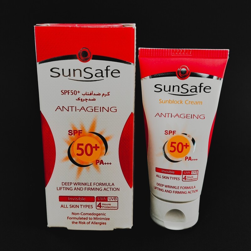 کرم ضد افتاب سان سیف spf50 ضد چروک بدون رنگ مناسب اقایان و خانم ها با مدت شارژ 4 ساعته ضد اب مقاوم در برابر الودگی هوا