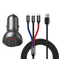 شارژر فندکی باسئوس مدل TZCCBX-0G به همراه کابل تبدیل microUSB/ USB-C / لایتنینگ