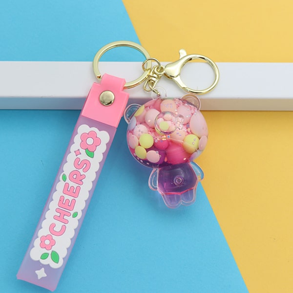 سرکلیدی شیشه ای آویز کیف آکواریومی خرس فضایی صورتی 33854