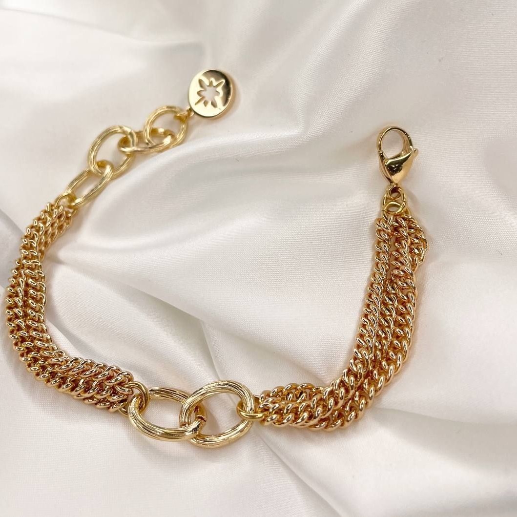 دستبند چندلاین کد 195218288 طرح طلا.جنس ژوپینگ آبکاری آبطلا.رنگ ثابت ضدحساسیت