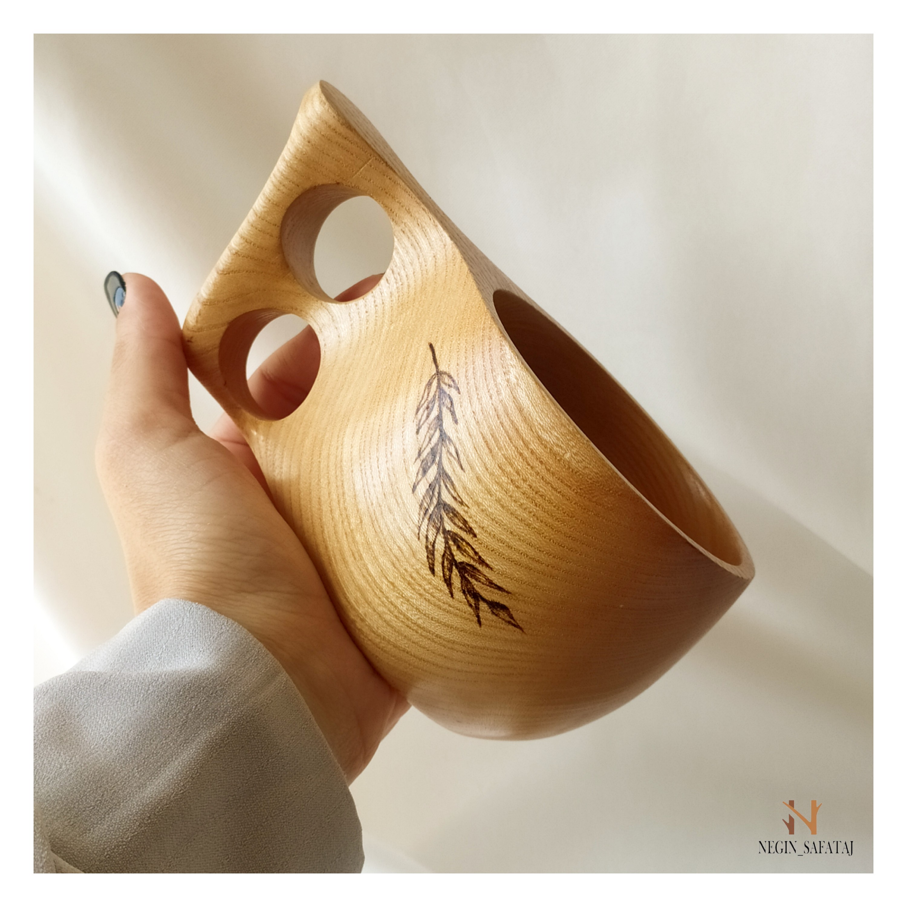 کوکسا یا ماگ چوبی با چوب زیبا و با کیفیت مناسب استفاده روزانه نوشیدنی های سرد و گرم با پوشش روغن خوراکی و کاملا آبگریز 