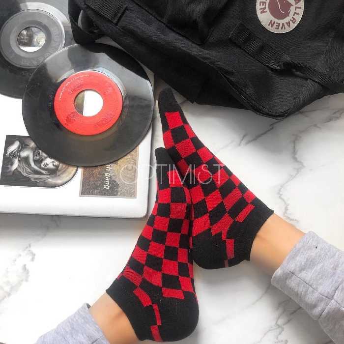 جوراب شطرنجی قرمز مشکی مچی نخ پنبه فری سایز