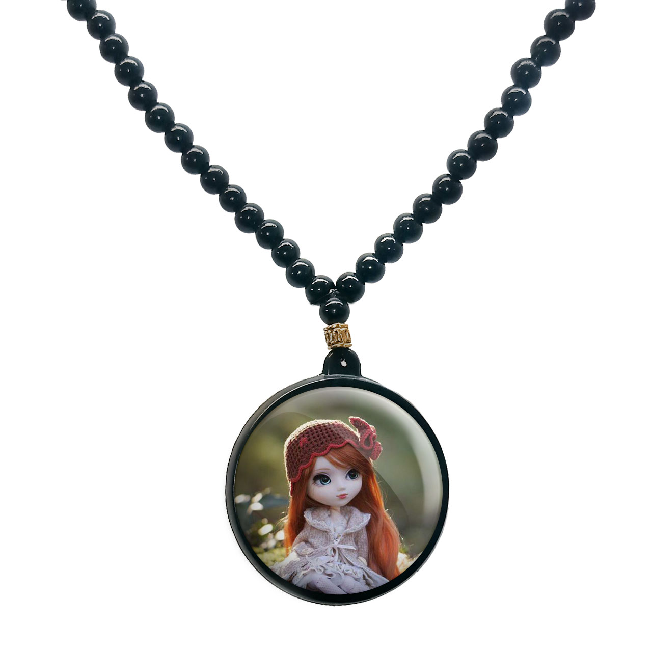 گردنبند پرمانه طرح عروسک زیبا کد pmd.2438 مدل دو طرفه