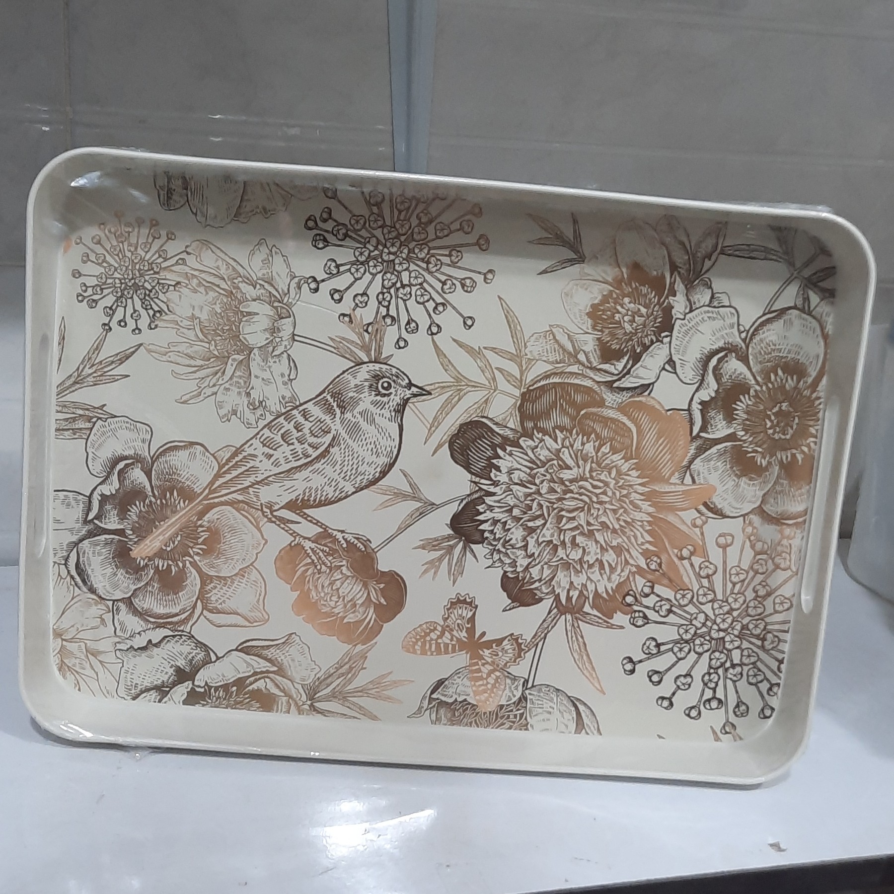 سینی لبه دار و دسته دار طرحدار