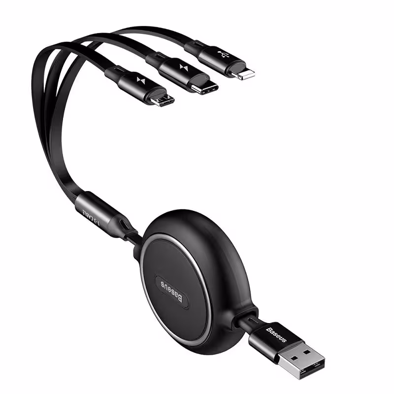 کابل تبدیل USB به USB-C/microUSB/لایتنینگ باسئوس مدل CAMLT-JH01 طول 1.2 متر