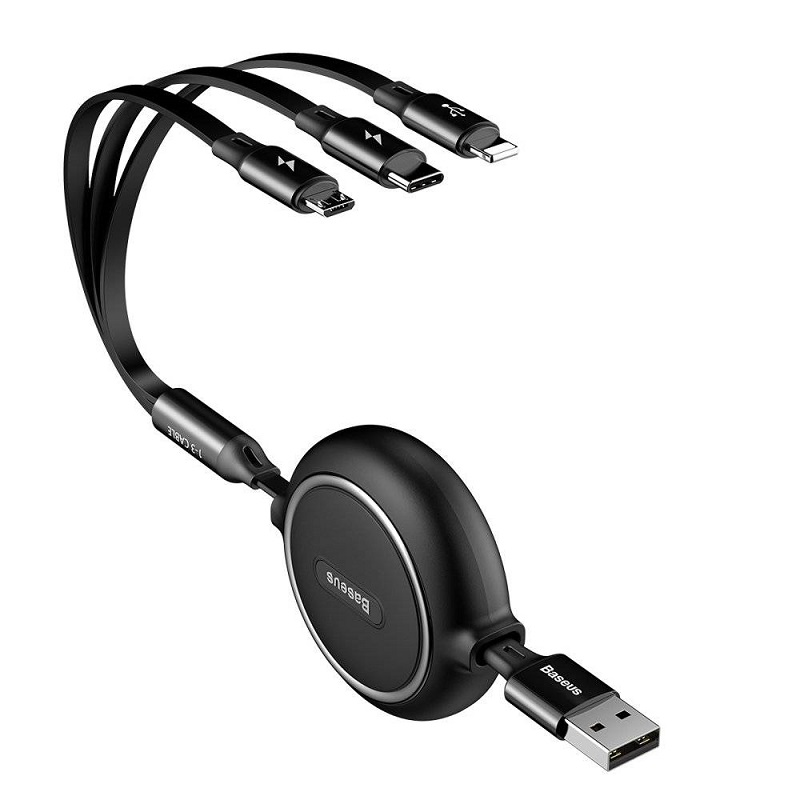 کابل تبدیل USB به USB-C/microUSB/لایتنینگ باسئوس مدل CAMLT-JH01 طول 1.2 متر